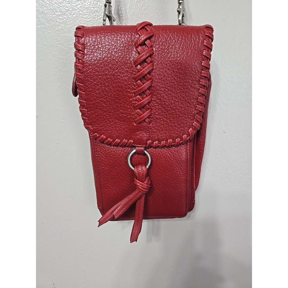 Coldwater Creek Purse Crossbody Leather Red 9"x 5” Pockets Adjustable
